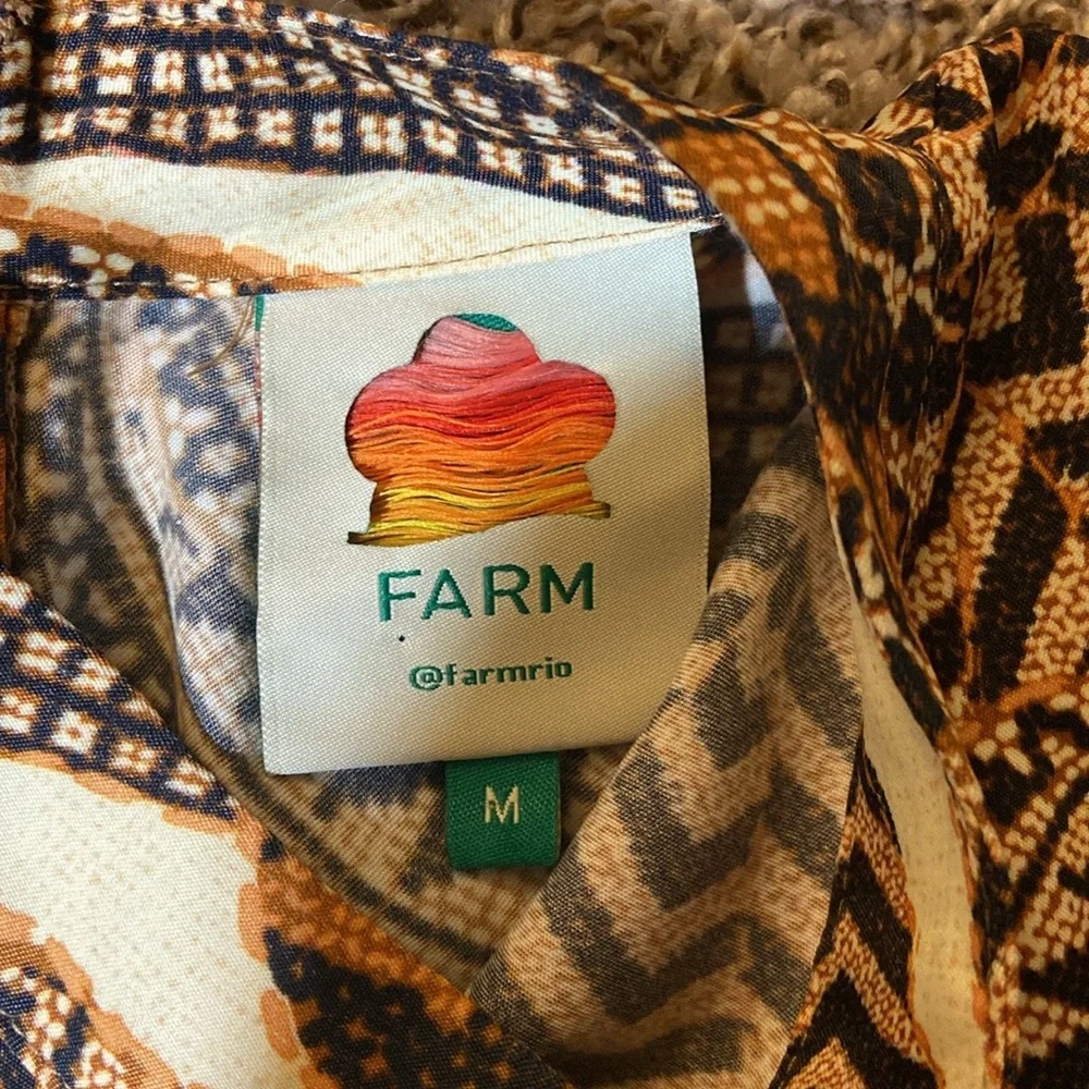 Farm Rio Midi Dress M Bodycon Long Sleeve Tropical Sand Yawanawa Vanahu Size M - Picture 9 of 16